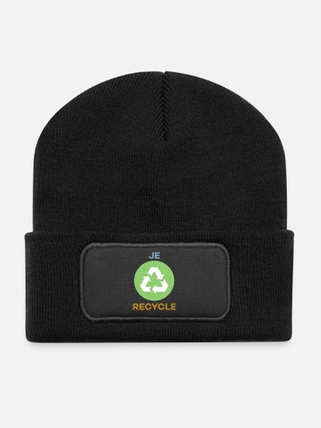 Je Recycle - Beanie recyclé à patch - noir