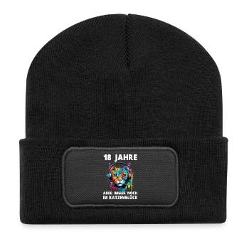 Katze 18 Geburtstag Katzenliebhaber Katzen Spruch - Recycelte Patch Beanie - Schwarz - Vorne