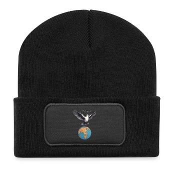 Weltfrieden auf der Erde - Recycelte Patch Beanie - Schwarz - Vorne