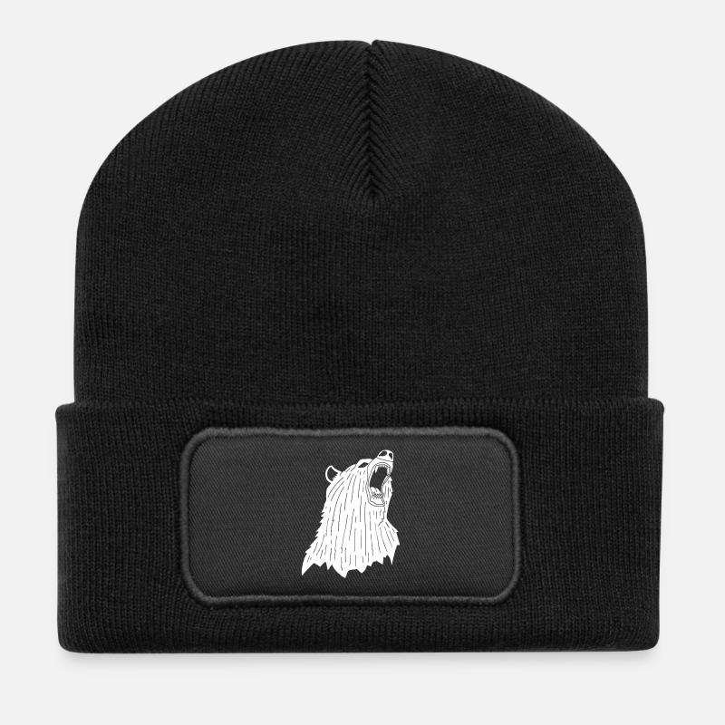 Ours blanc en colère - Beanie recyclé à patch - noir