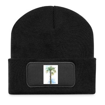 Mediterranean Palm Tree - Auarell Pen and Ink Drawing - Recycled Patch Beanie - black - Front