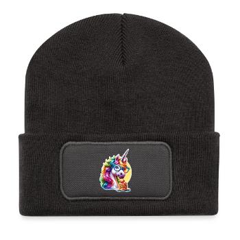 Licorne arc-en-ciel avec lunettes - Beanie recyclé à patch - charbon - Devant