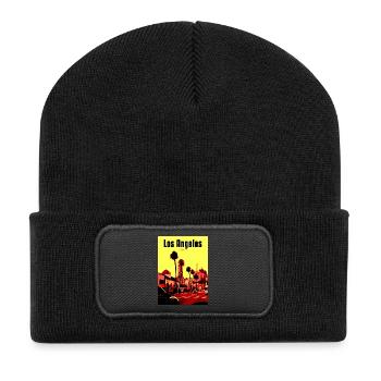 Los Angeles PopArt Straßenszene - Recycelte Patch Beanie - Schwarz - Vorne