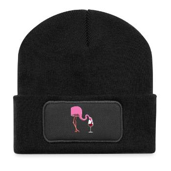 Flamant rose avec verre à vin - Beanie recyclé à patch - noir - Devant