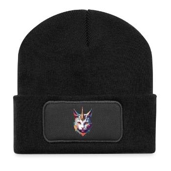 Collection chat licorne 1 - Beanie recyclé à patch - noir - Devant