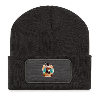 Lässiger Esel im Sommerlook mit Sonnenbrille - Recycelte Patch Beanie - Dunkelgrau - Vorne