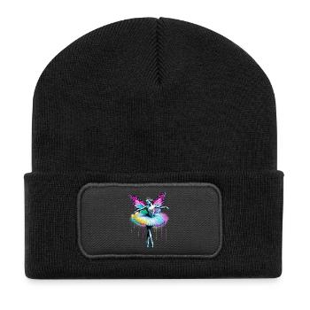 Ballerina mit Schmetterlingsflügeln, Schmetterlingen, Tutu - Recycelte Patch Beanie - Schwarz - Vorne