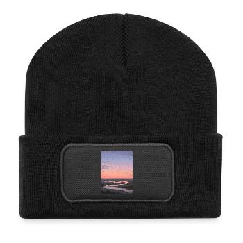 Fluss spiegelt sich im Sonnenuntergang - Recycelte Patch Beanie - Schwarz - Vorne