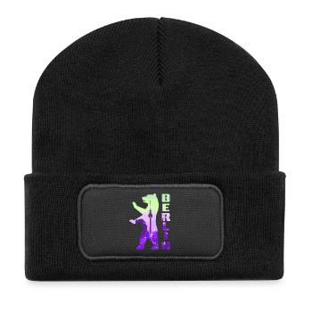 Berlin Bär gefüllt mit Skyline Fernsehturm - Recycelte Patch Beanie - Schwarz - Vorne