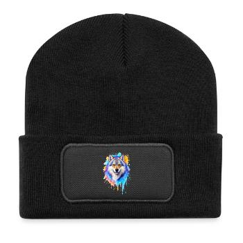 Peinture aquarelle de loup - Beanie recyclé à patch - noir - Devant