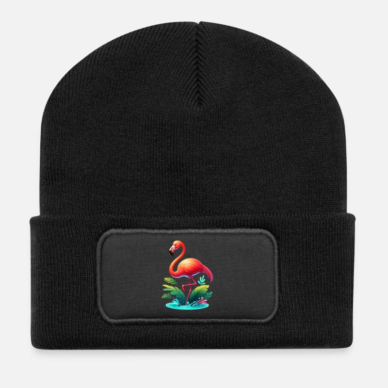 Flamingo - Recycelte Patch Beanie - Schwarz