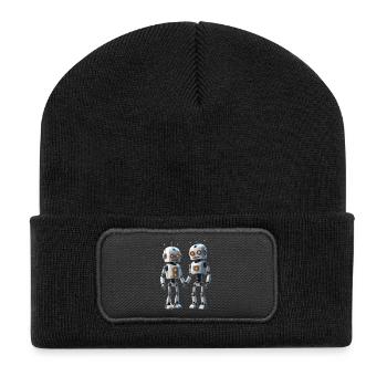 Couple de robots - Beanie recyclé à patch - noir - Devant