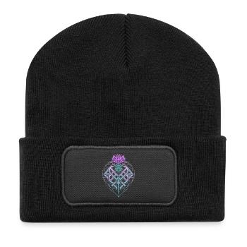 Distel Schild Celtic Knots Thistle Lover - Recycelte Patch Beanie - Schwarz - Vorne