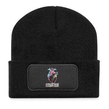 Coeur avec anatomie colorée et message d’amour - Beanie recyclé à patch - noir - Devant
