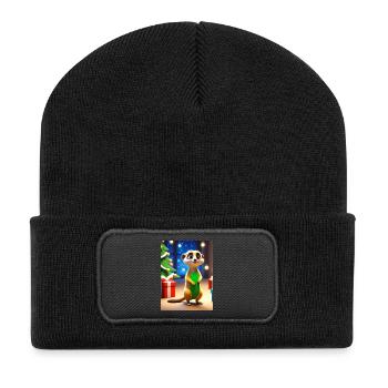 Cartoon Christmas Greetings Meerkat Gift - Recycled Patch Beanie - black - Front