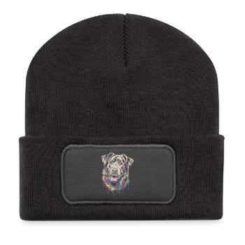 Bunter tropfender Hund - Recycelte Patch Beanie - Dunkelgrau - Vorne