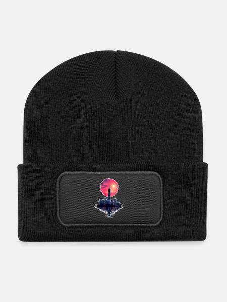 Neon Sunset – City meets horizon - Recycled Patch Beanie - black