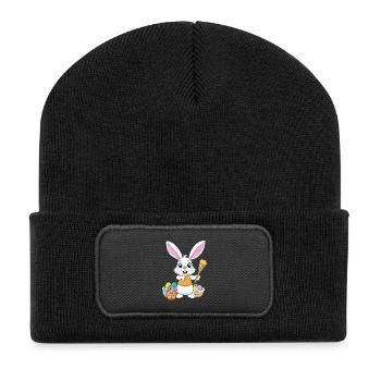 Osterhase mit Ostereiern - Recycelte Patch Beanie - Schwarz - Vorne