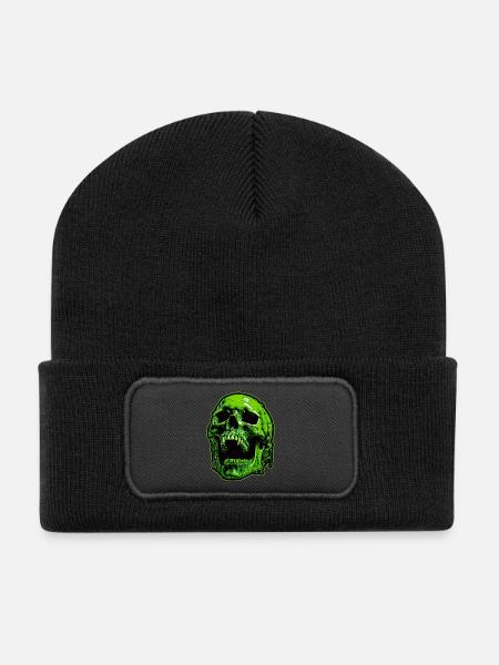 Crâne de vampire vert - Beanie recyclé à patch - noir