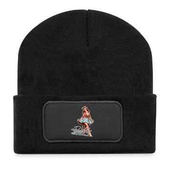 Rockabilly Style Outfit Frau barfuß Retro Geschenk - Recycelte Patch Beanie - Schwarz - Vorne