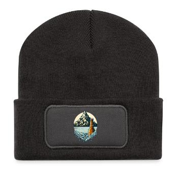 Lac au sommet avec bouteille de bière - Beanie recyclé à patch - charbon - Devant