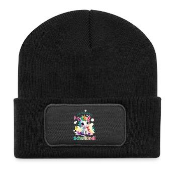 Einhorn mit Seifenblasen - Ich bin jetzt Schulkind - Recycelte Patch Beanie - Schwarz - Vorne