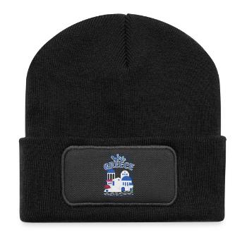 I Love Greece Illustrative Typografie - Recycelte Patch Beanie - Schwarz - Vorne