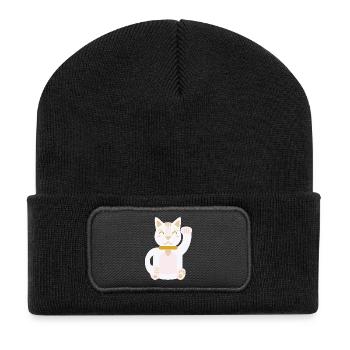 Maneki Neko L Lucky Cat - Recycelte Patch Beanie - Schwarz - Vorne
