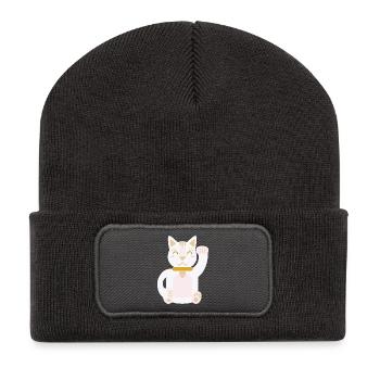 Maneki Neko L Lucky Cat - Recycelte Patch Beanie - Dunkelgrau - Vorne