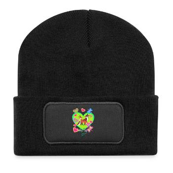 Retro Fuchs Füchse Vintage 80er 90er Füchsin - Recycelte Patch Beanie - Schwarz - Vorne