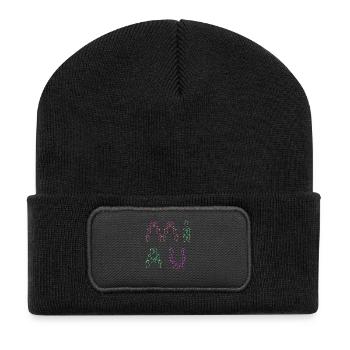 80er 90er Retro Miau Katzen Katze - Recycelte Patch Beanie - Schwarz - Vorne