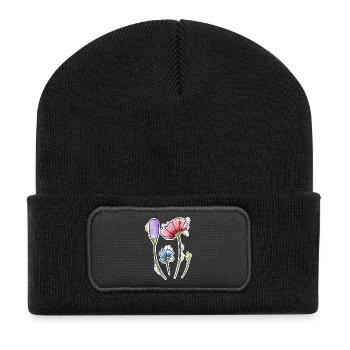 Blumen - Recycelte Patch Beanie - Schwarz - Vorne