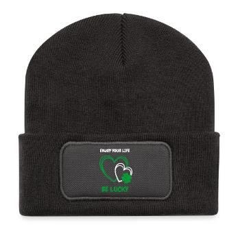 Enjoy Life & be lucky – Herz mit Kleeblatt - Recycelte Patch Beanie - Dunkelgrau - Vorne