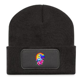Magical rainbow unicorn with flowers - Recycled Patch Beanie - dark grey - Front