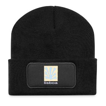 Lisboa Palmenblatt Blau Retro - Recycelte Patch Beanie - Schwarz - Vorne