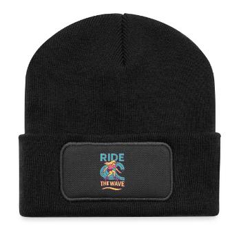 Surfen & Scrollen Thema T-Shirt - Recycelte Patch Beanie - Schwarz - Vorne