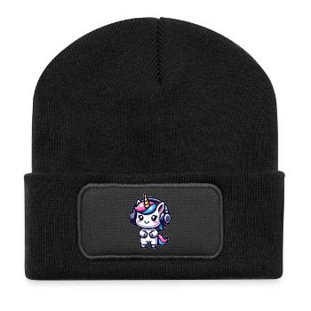 Unicorn with headphones - Recycled Patch Beanie - black - Front