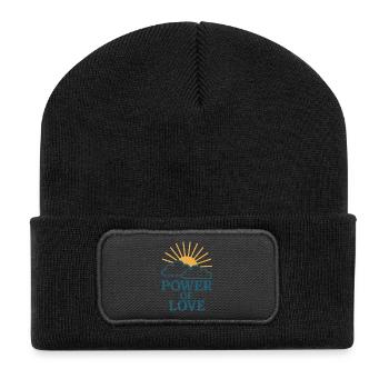 Kraft der Liebe: Sonne über Wolken - Recycelte Patch Beanie - Schwarz - Vorne