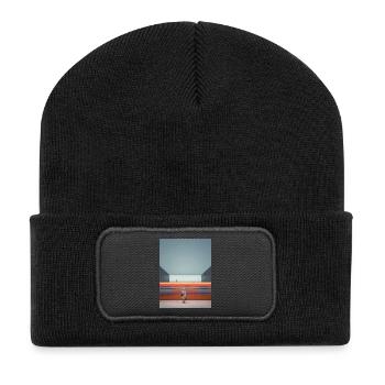 Woman in Striped Dress Waiting - Recycled Patch Beanie - black - Front