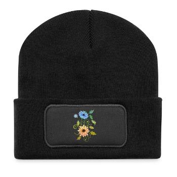Blumen - Recycelte Patch Beanie - Schwarz - Vorne