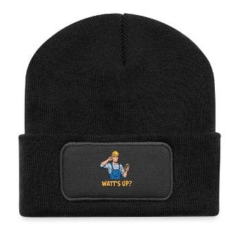Elektriker Witz: Watt’s Up? Lustiger Spruch - Recycelte Patch Beanie - Schwarz - Vorne