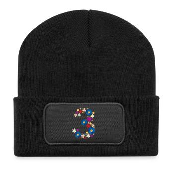 Flowers 3 - Recycelte Patch Beanie - Schwarz - Vorne