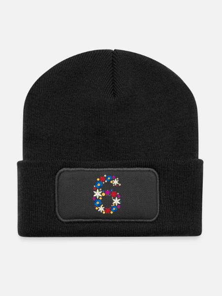 Flowers 6 - Recycelte Patch Beanie - Schwarz