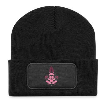 Yoga Frog - Grenouille méditant avec du lotus - Beanie recyclé à patch - noir - Devant