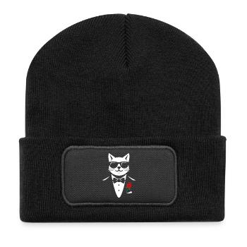 Le chat cool - Beanie recyclé à patch - noir - Devant