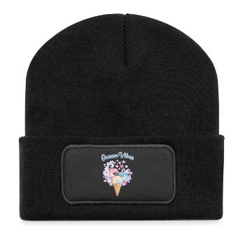 Eiscreme & Delfine Design 🍦🐬🐬 - Recycelte Patch Beanie - Schwarz - Vorne