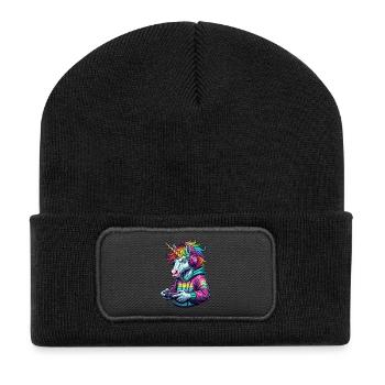 Unicorn Gamer: Retro gamer fun! - Recycled Patch Beanie - black - Front