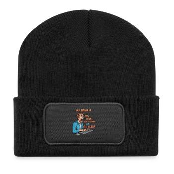 0% Sleep: Code & Coffee Power! - Recycled Patch Beanie - black - Front