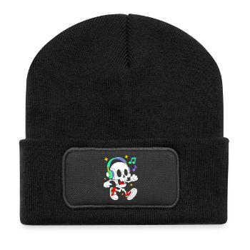 Music Loving Skeleton with Headphones - Recycled Patch Beanie - black - Front