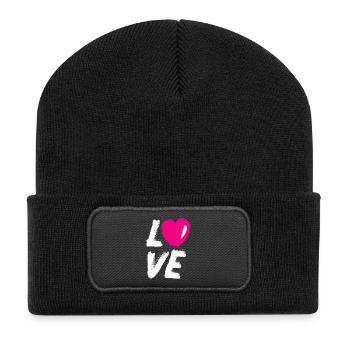 Love Liebe Herz pink Hochzeit Comic Pinsel I love - Recycelte Patch Beanie - Schwarz - Vorne